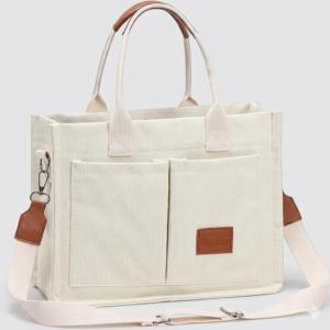 Multi-Pocket Canvas Tote Bag with Crossbody Strap