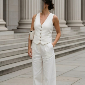 Elegant Off-White 2-Piece Vest & Trouser Set for Women