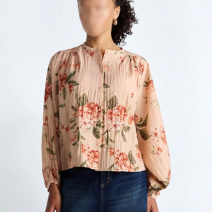 Floral Blouson Sleeve Shirt & Denim Skirt