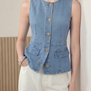 Tailored Corset Denim Sleeveless Vest