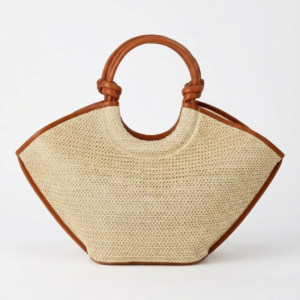 Straw Woven Tote Bag with Leather Knot Handles