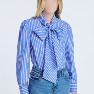 Pussy-Bow Striped Blouse