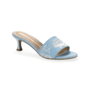 Embellished Blue Kitten Heel Sandals