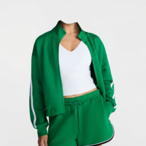 Sporty Vibrant Green 3-Piece Tracksuit & Shorts Set for Women