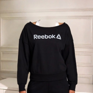 Sporty Black Off-The-Shoulder Reebok Sweatshirt Set for Women
