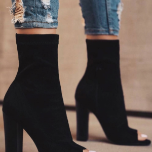 Chic Black Peep-Toe Sock Boots