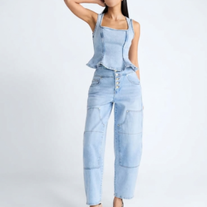 Light Blue Denim Peplum Co-ord Set