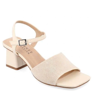 Beige Mesh Strap Block Heels