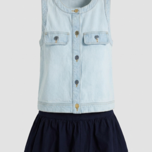 Sleeveless Denim Top & Bubble Skirt Set