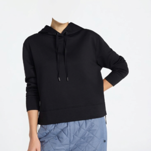 Casual Black Active Knit Hoodie & Quilted Jogger Set for Women
