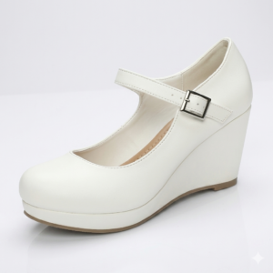 Elegant White Mary Jane Wedge Pumps