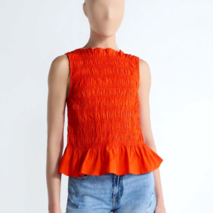Vibrant Orange Smocked Peplum Top